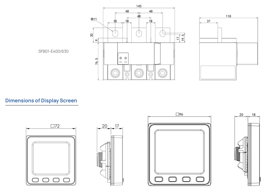 SFB01 Series Integrated Multi-functional Power Meter Dimension 2